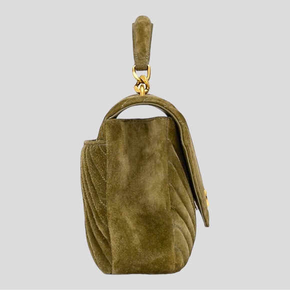 👜 🆕 Saint Laurent MEDIUM COLLEGE IN QUILTED SUEDE. Color: Loden Green - Picture 2 of 7